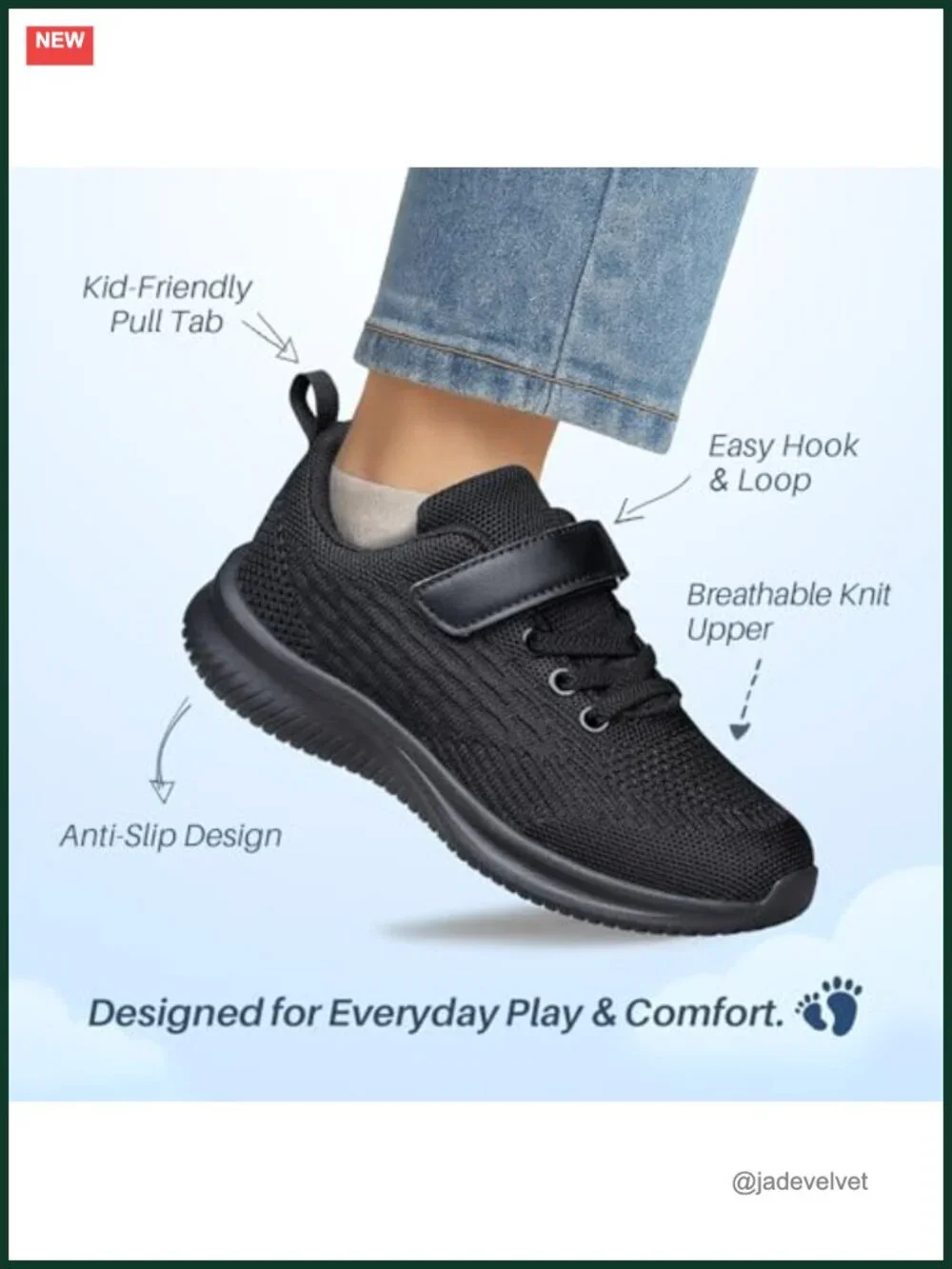 Unisex Kids Hook & Loop Sneakers Breathable Lightweight Running Shoes Non-Slip